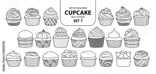 Set of isolated cupcake in 21 styles set 7.