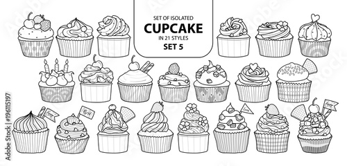 Set of isolated cupcake in 21 styles set 5.