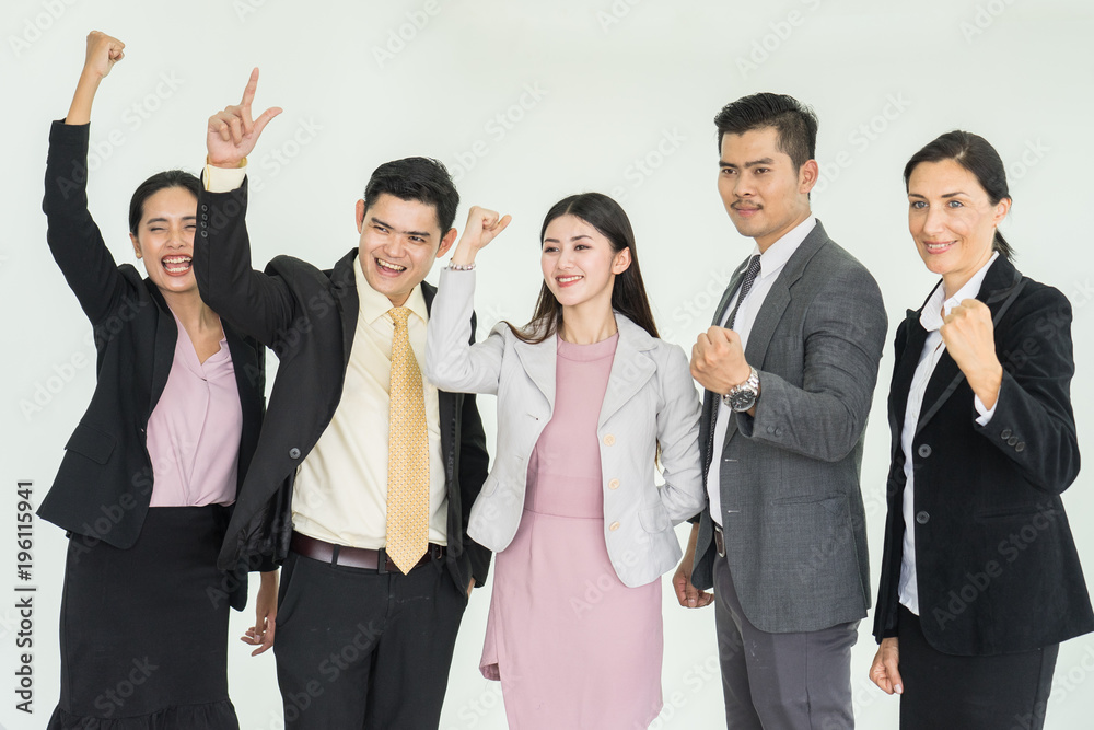 Happy business people cheering and showing thumb up at office. Happy time in the office. Happy business people cheering and showing thumb up at office. Happy time in the office.
