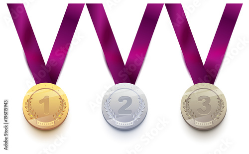 Set sport medal 1 gold, 2 silver, 3 bronze