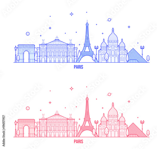 Paris skyline France city notable buildings vector