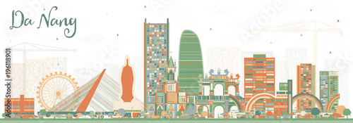 Da Nang Vietnam City Skyline with Color Buildings.