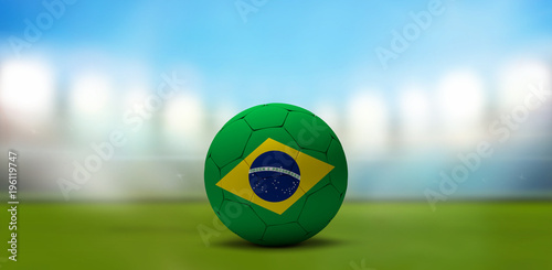 Brazil soccer football ball. Soccer stadium. 3d rendering