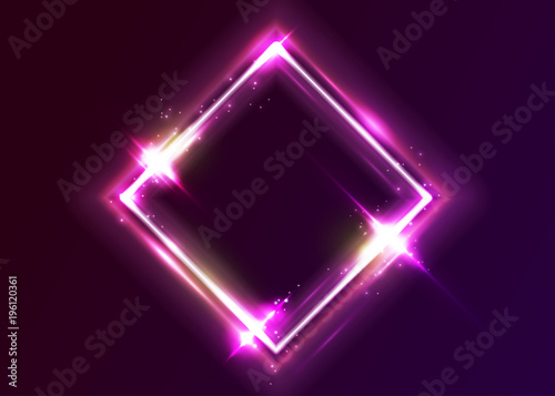 Vector Neon Rectangle Frame. Shining Square Shape with Vibrant Ultraviolet Pink and Purple Colors. Led Light Effect. Glowing Design for Party Decoration, Greeting Card, Fashion Show, Game Design.