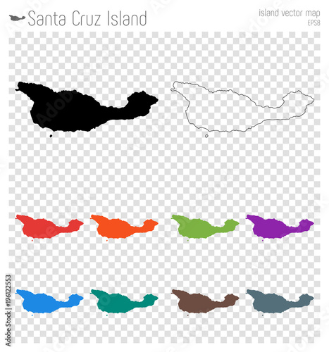 Santa Cruz Island high detailed map. Island silhouette icon. Isolated Santa Cruz Island black map outline. Vector illustration.