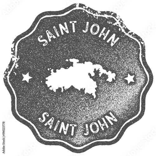 Saint John map vintage stamp. Retro style handmade label, badge or element for travel souvenirs. Grey rubber stamp with island map silhouette. Vector illustration.