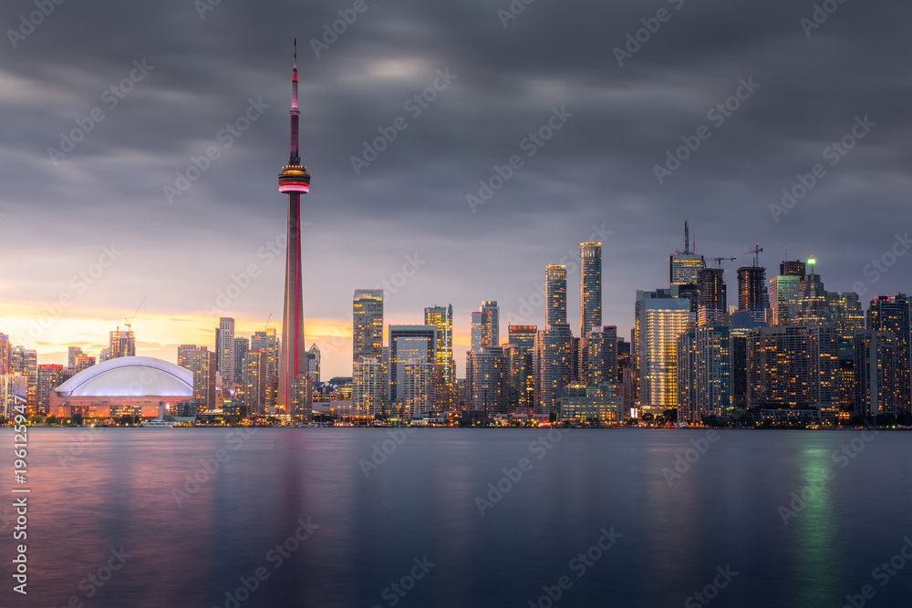 Modern buildings in Toronto city skyline at night, Ontario, canada