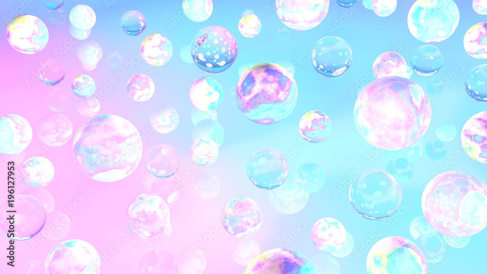 Holographic bubbles. 3d illustration. Abstract background. Fairy wallpaper. Cosmic. Planets. Pink. Blue. Fantasy. Girly. Unicorn colors. Holographic bubbles. 3d illustration. Abstract background. Fairy wallpaper. Cosmic. Planets. Pink. Blue. Fantasy. Girly. Unicorn colors.