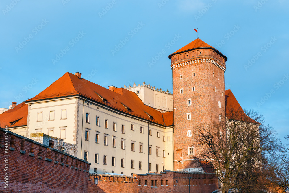 Architectural details of Wawel Castle in Krakow, one of the most famous landmark in Poland