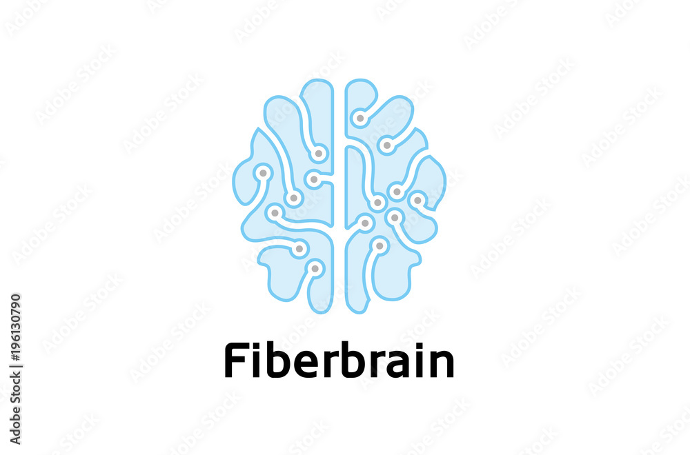 Creative Blue Brain Technology Logo Design Illustration