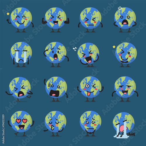 Earth globe character emoji set