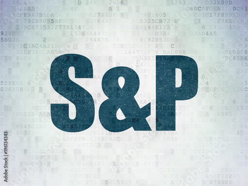 Stock market indexes concept: Painted blue word S&P on Digital Data Paper background photo