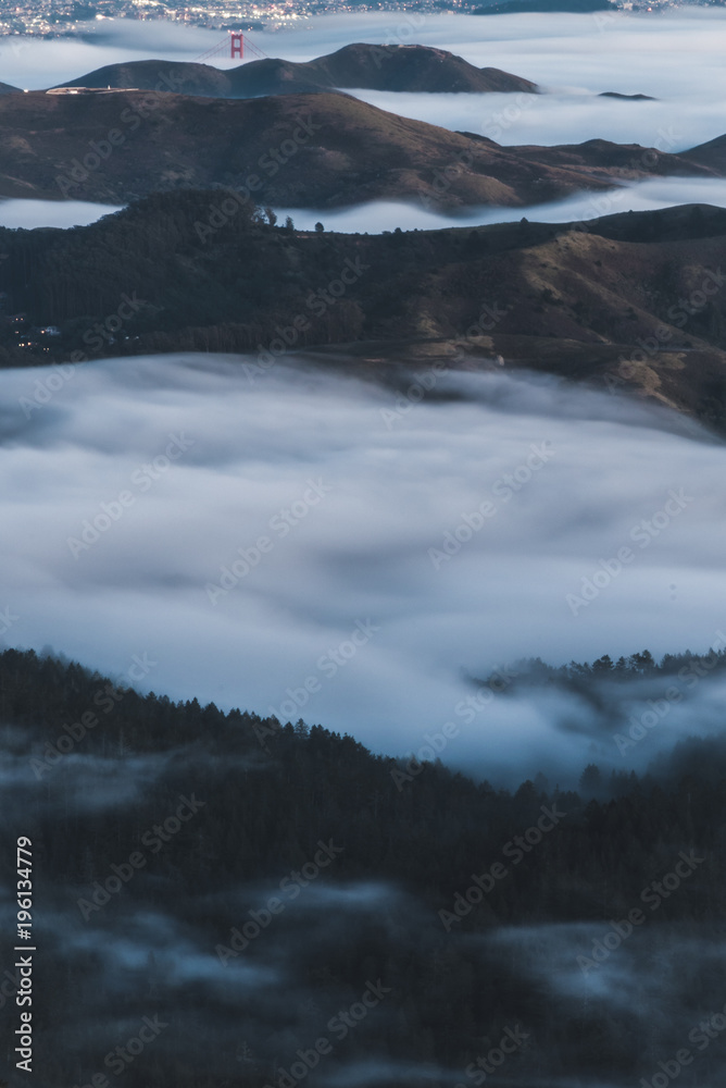 shot of mount tam fog with golden gate 