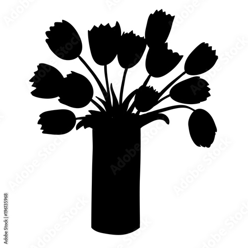 Fototapeta Naklejka Na Ścianę i Meble -  Black silhouette of tulips in vertical vase.