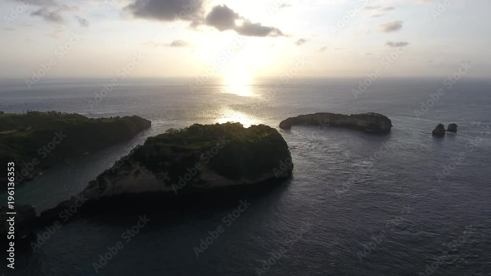 Flying Towards Sea Cliffs at Sunrise in Bali Indonesia