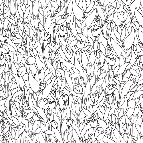Seamless pattern with cute cartoon  flowers, tulips.