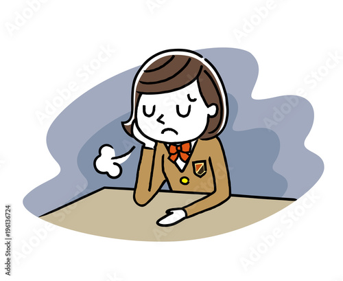 女子学生：悩み、落ち込む