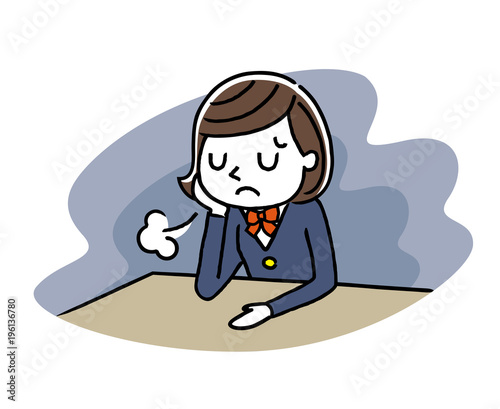 女子学生：悩み、落ち込む