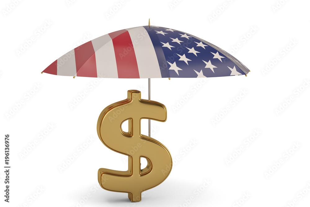 Dollar symbol on umbrella. 3D illustration. Dollar symbol on umbrella. 3D illustration.