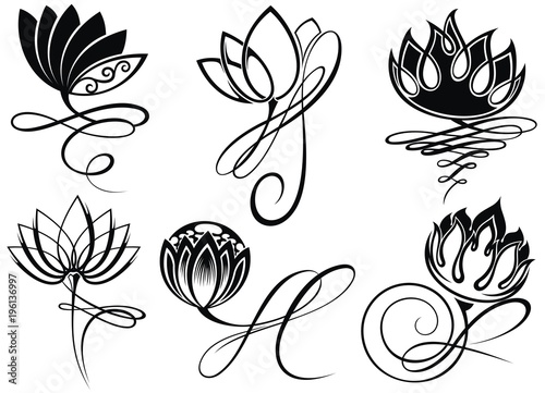  Lotus logo vector art set design in tattoo style