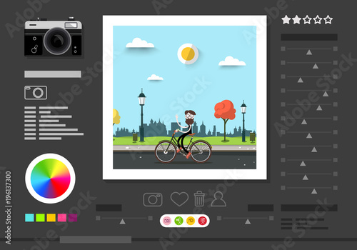 Photo Editing Software Screen. Abstract Vector Application for Photographers to Edit Pictures.