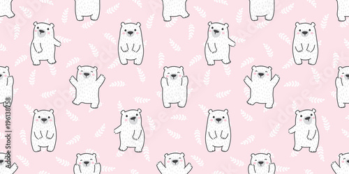 Bear seamless pattern vector polar bear isolated teddy leaf wallpaper background