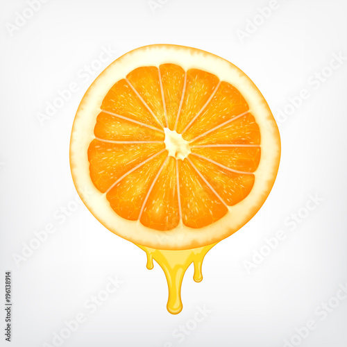 Orange slice with dripping juice