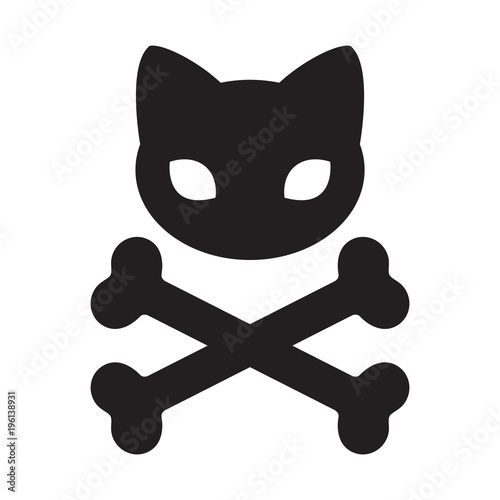 cat skull icon cross bone vector logo Halloween illustration symbol