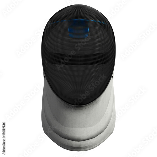 Classic Fencing Helmet. Front view. Fencing Sport Equipment. 3D render Illustration isolated on a white background.