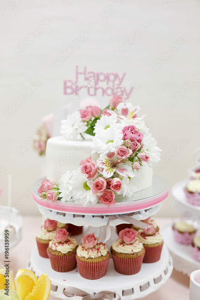 Birthday party candy bar. Weeding desserts. Exquisite food. Cupcakes, muffins, lollipops, macarons, waffles, princess pink theme party. Fun and joy. Children party time decor Birthday party candy bar. Weeding desserts. Exquisite food. Cupcakes, muffins, lollipops, macarons, waffles, princess pink theme party. Fun and joy. Children party time decor
