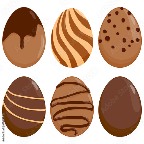 Chocolate Easter eggs. Vector illustration set