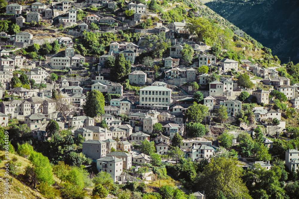 Panoramic view of Traditional Village Syrrako in National Park of Tzoumerka, Greece Epirus region