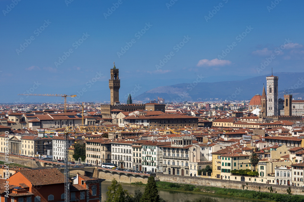 Duomo Santa Maria Del Fiore and Bargello in the morning from Piazzale Michelangelo in Florence,