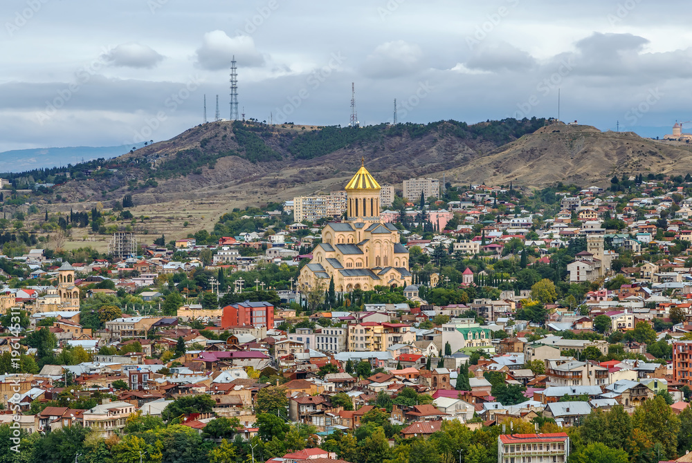 Obraz premium View of Holy Trinity Cathedral of Tbilisi, Georgia