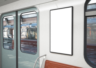 blank poster on a train
