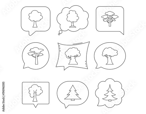 Pine tree, maple and oak icons. Christmas tree.