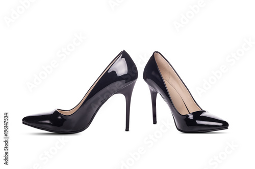 Black high heel women shoes isolated on white background