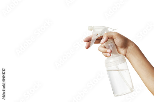 White plastic hand spray bottle with a simple white background.