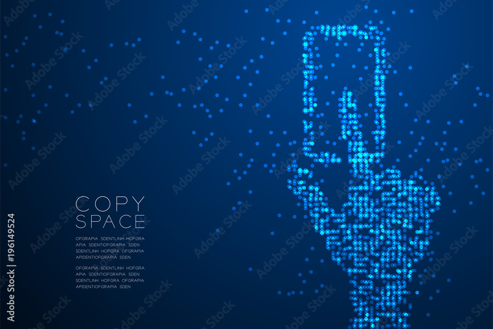 Fototapeta premium Abstract Geometric Circle dot pattern Hand touch screen smartphone shape, concept design blue color illustration isolated on blue gradient background with copy space, vector eps 10