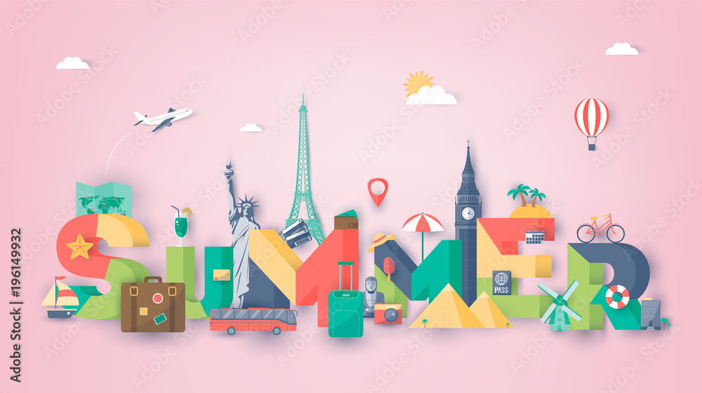 Naklejka premium Summer holidays. Travel and Tourism concept. Summer vacation. Vector