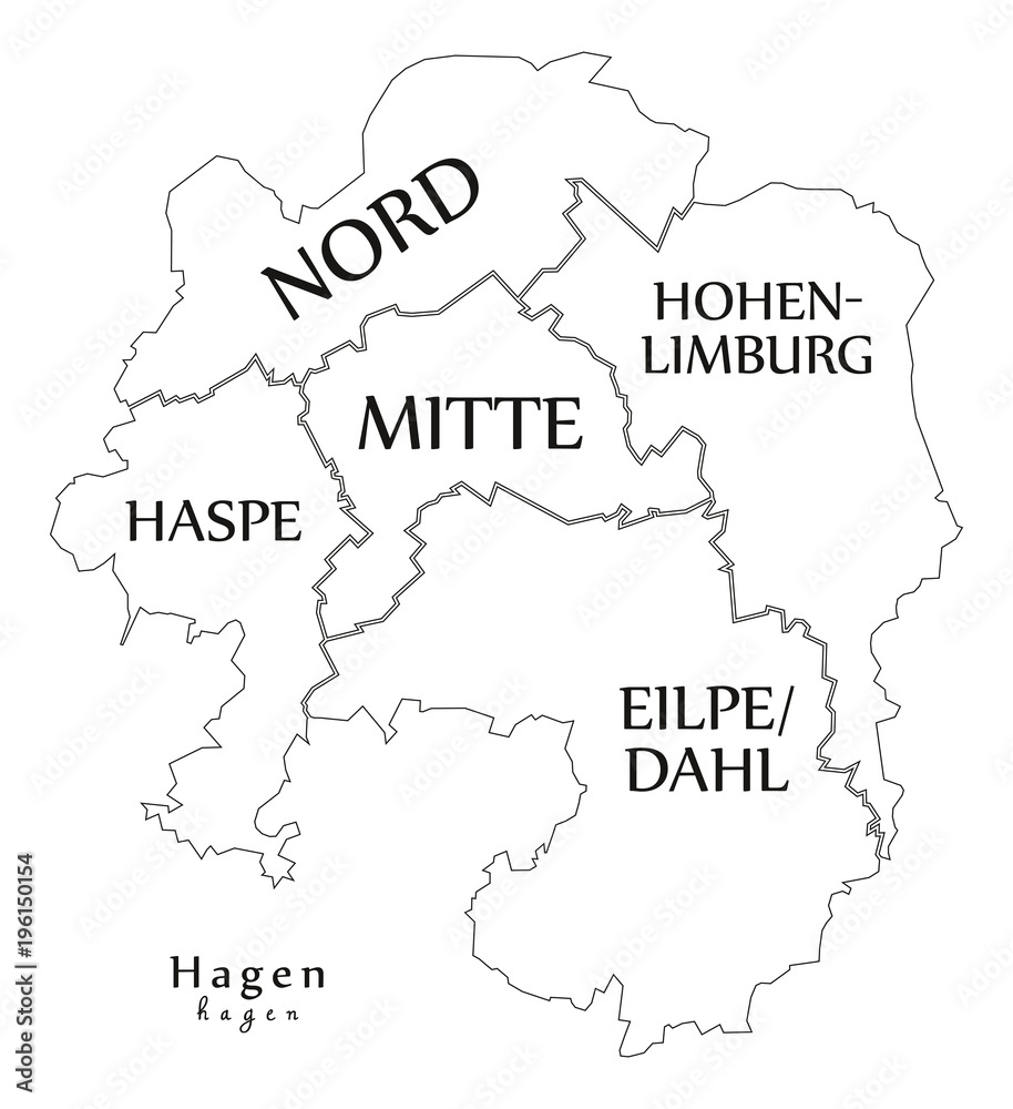 Modern City Map - Hagen city of Germany with boroughs and titles DE outline map