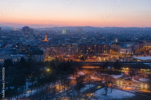 City of Vienna preparing for the evening as the winter sun sets