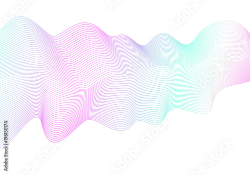 Light pink, aquamarine, teal wave pattern. Abstract line art design. Elegant flying scarf, transparent ribbon. Vector squiggle, multicolored fluid. White background. Thin curves.  EPS10 illustration