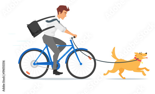 Businessman riding on the bike