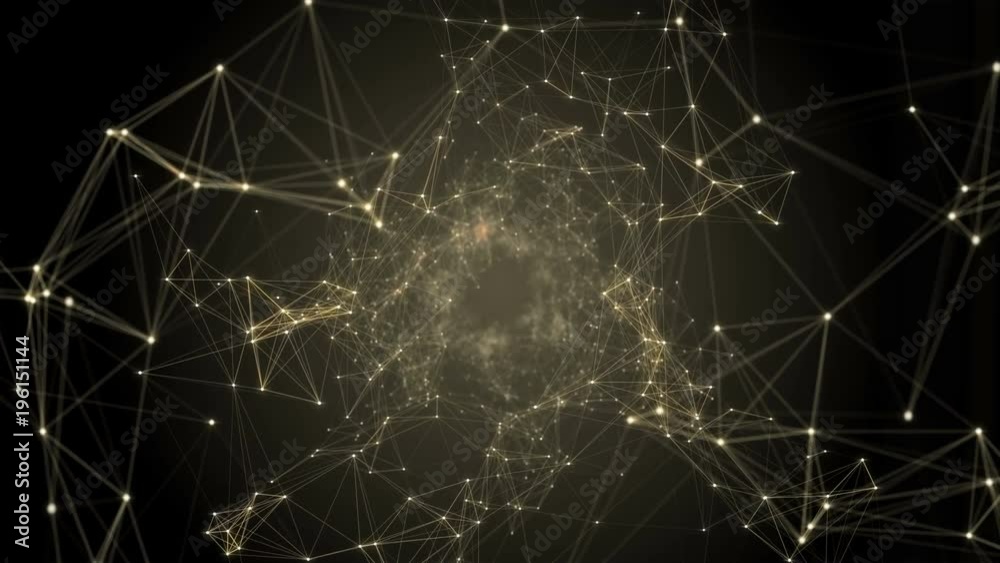 Abstract space and technological background with a plexus consisting of stars, lines and dots. Abstract tunnel mesh.