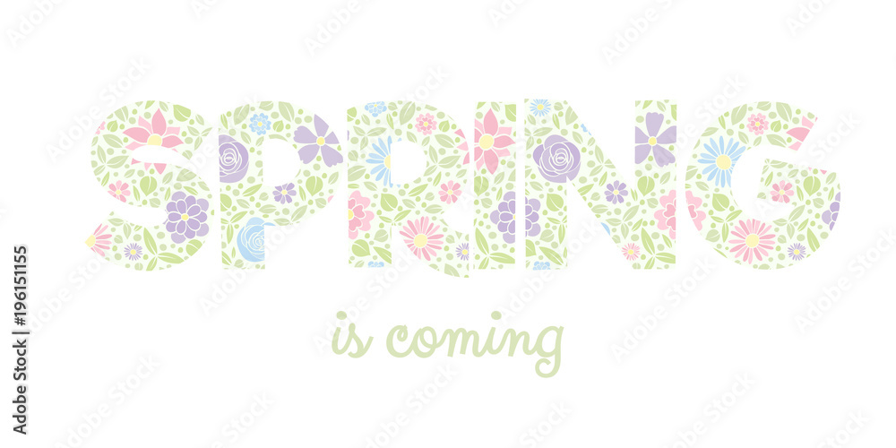 Pastel coloured banner with cute hand drawn flowers - spring concept. Vector.