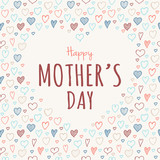 Mother's Day - concept of a card with cute hand drawn hearts. Vector.