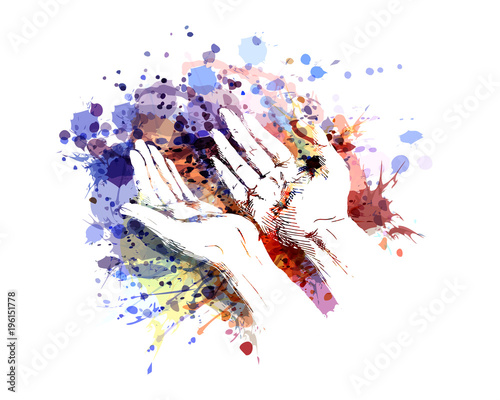 Vector color illustration of a begging hands