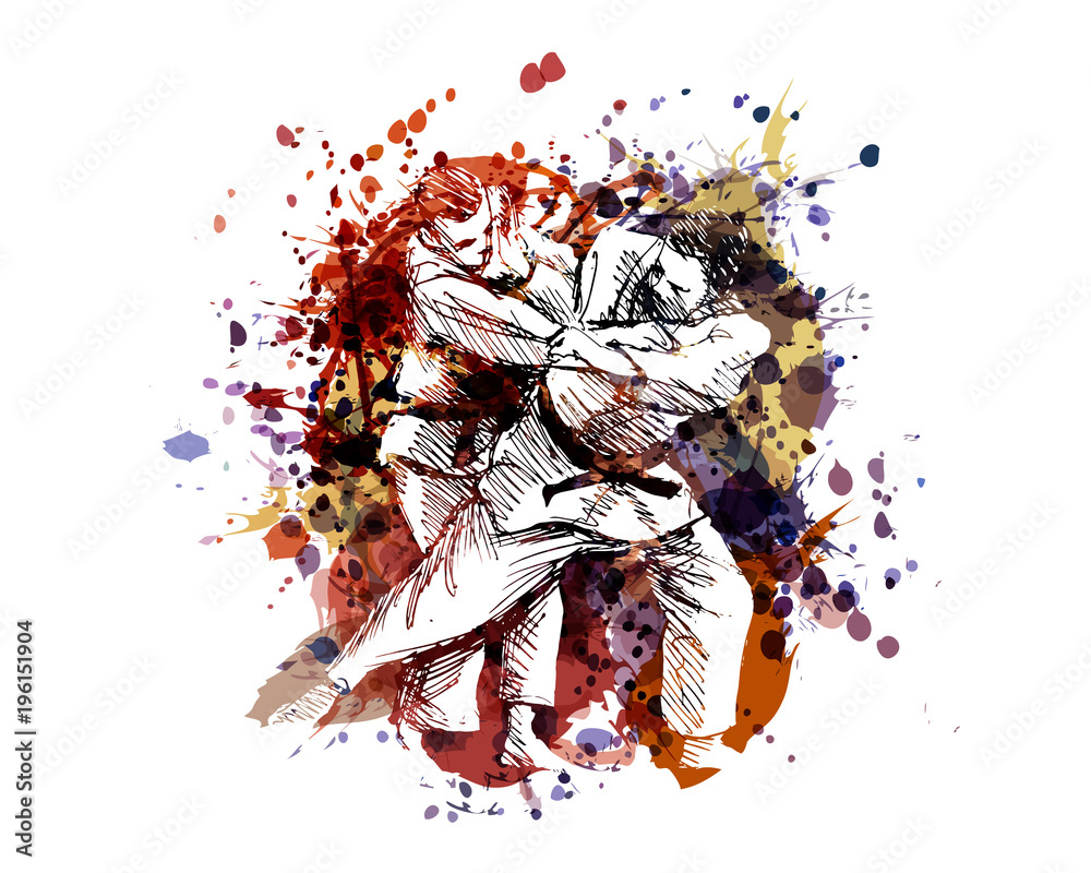 Valokuva Vector color illustration of judo fighters - tilaa netistä  