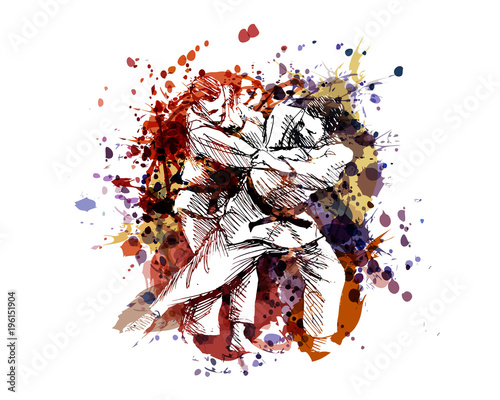 Fotografia Vector color illustration of judo fighters